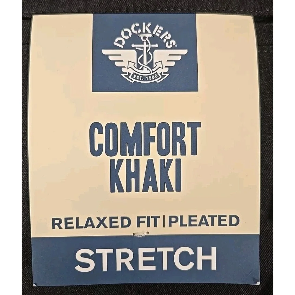 DOCKERS Pants 40x32 Dark Gray Comfort Khaki Pleated Relaxed Fit Stretch Mens NEW